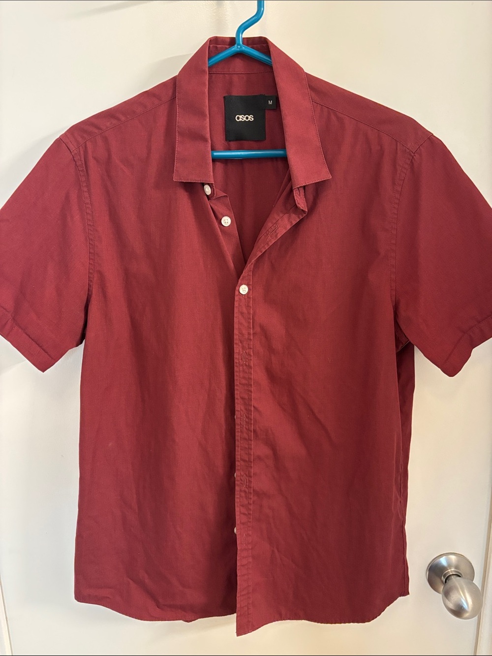 ASOS Men's Short Sleeve Button-Down Shirt in Deep Red